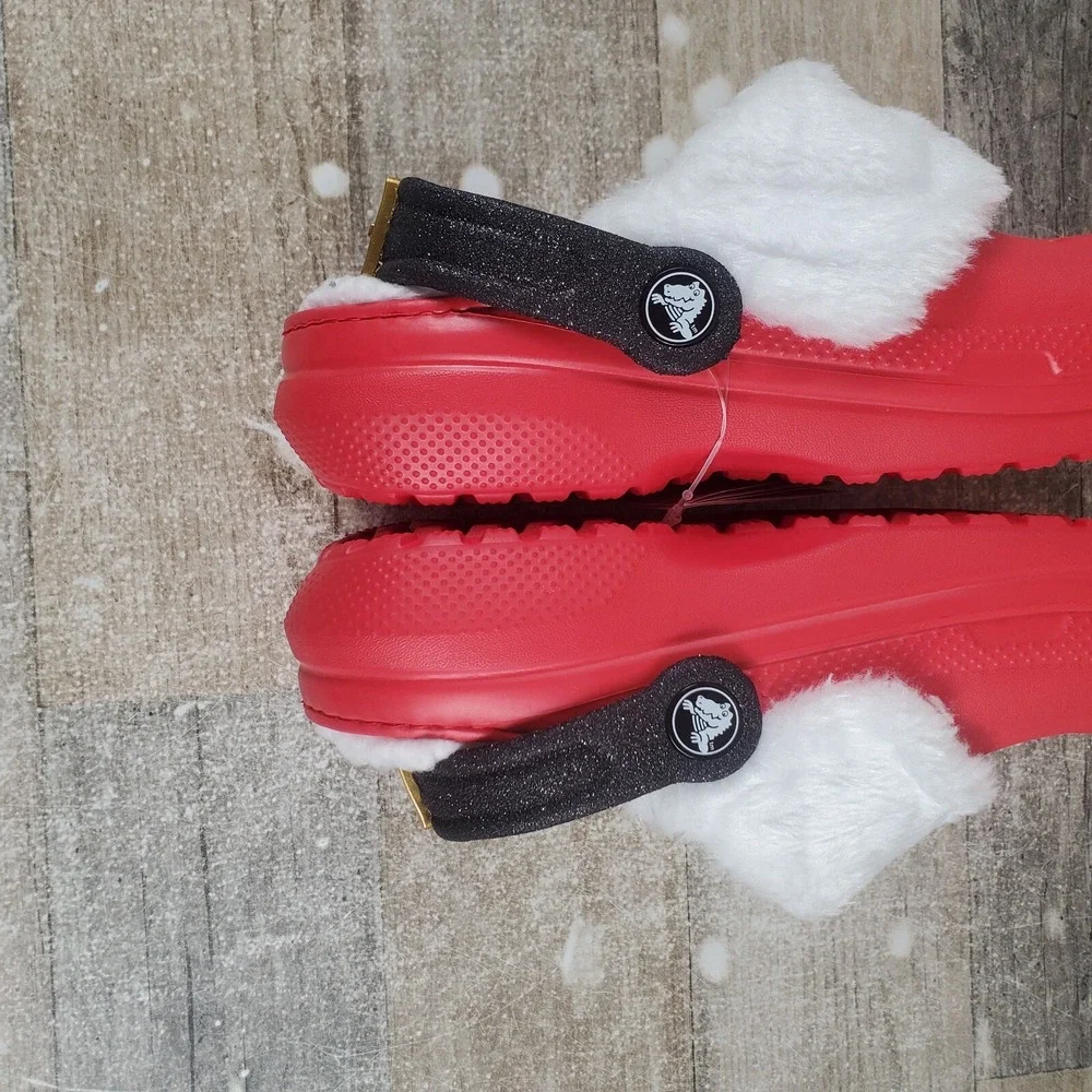Crocs Classic Lined Santa Kids Clog Sz 2 J2 Red Rubber Slip-On Slingback Shoes